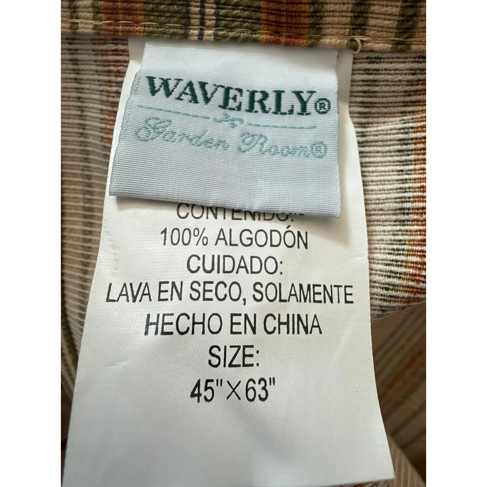Waverly Retro Boho Beige Green Striped Rod Pocket Tie Top Curtain Panel 2-45x63